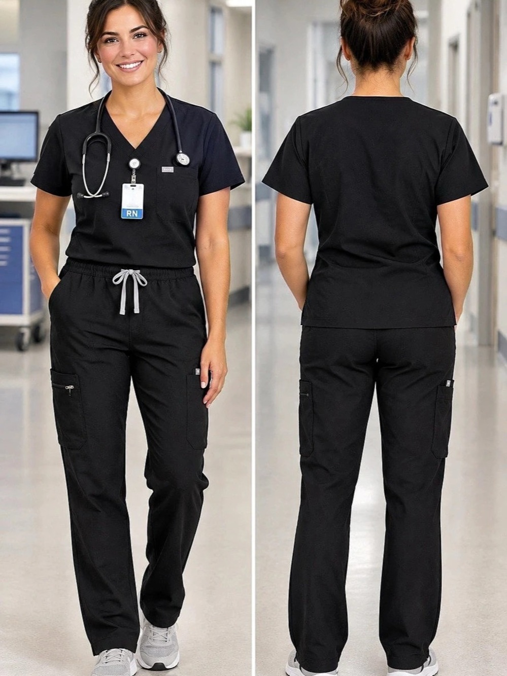 FIGS Casma Scrub Top & Zamora Jogger Scrub Pant Set Casma & Zamora Black Medical